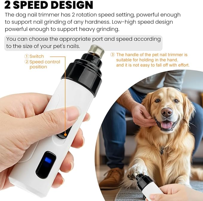 Dog Nail Grinder, 2024 New Silent Grind Pro Dog Nail Trimmer, Upgraded Powerful Electric Dog Nail File Quiet Painless, Rechargeable Nail Clippers Pet Paws Grooming Tool(White+Black)