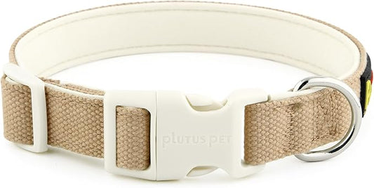 Plutus Pet Cotton Dog Collar, Heavy Duty Collar with Soft Padding, Adjustable and Comfortable for Small Medium and Large Dogs, Beige, S