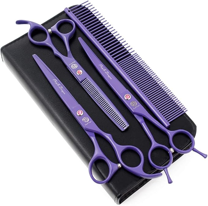 Purple Dragon 7.0 inch Rhinestone Decoration 3PCS Pet Grooming Scissors Dog Hair Cutting & Thinning Shears Set