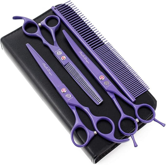 Purple Dragon 7.0 inch Rhinestone Decoration 3PCS Pet Grooming Scissors Dog Hair Cutting & Thinning Shears Set