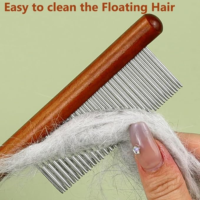 Solid Wooden Puppy Grooming Brush, Pet Flea Lice Comb, Stainless Steel Teeth Massage Comb for Cat Dog Rabbit, Loose Fur for Shih Tzus, Yorkies, and Maltipoos, Small Medium Pets