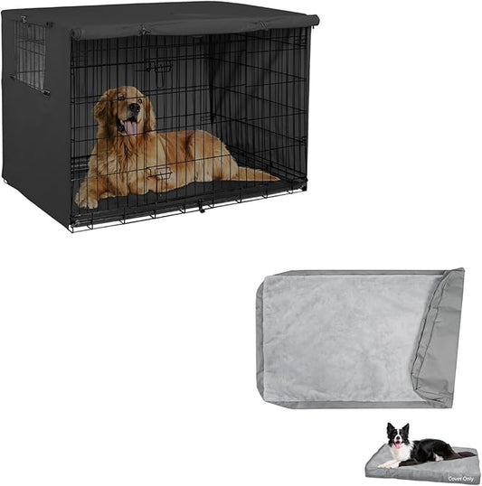 Explore Land Dog Crate Cover Bundle with Machine Washable Fluffy Dog Bed Cover for 36 Inches Wire Cage