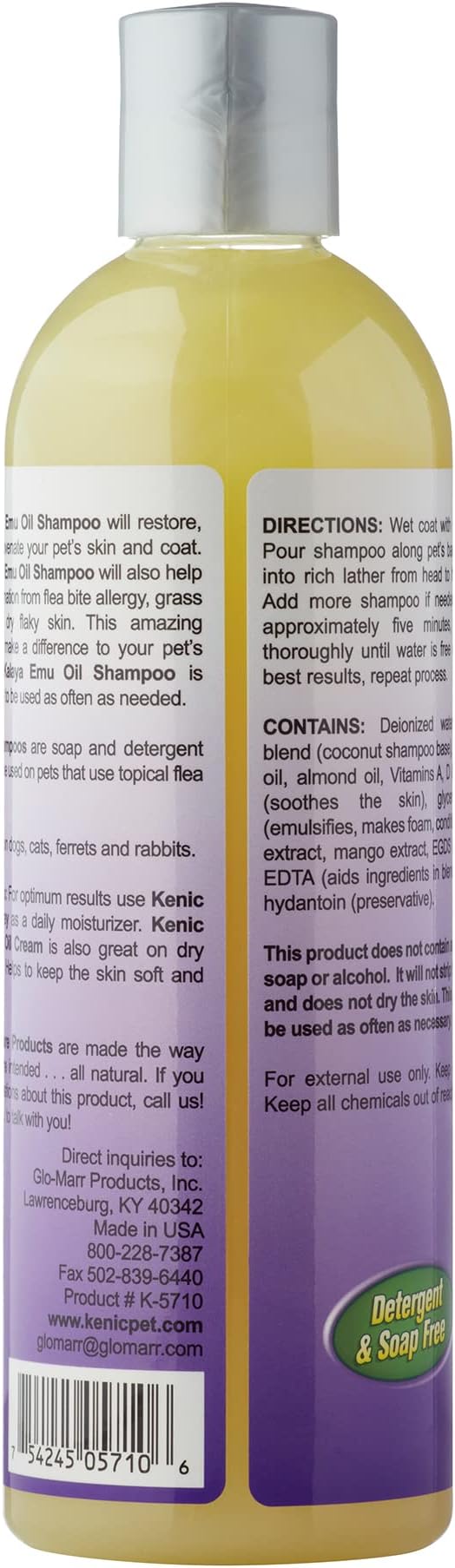 Kenic Kalaya Premium Moisturizing & Restorative Emu Oil Dog Shampoo, Repairs and Restores Skin & Hair, Soap & Paraben Free, Made in USA, for Dogs, Puppies & Cats