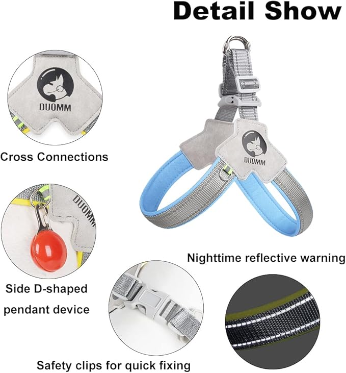 Dog Harness Y-Shaped Harness Breathable Heat Dissipation Easy to Wear Night Reflective Signs for Small and Large Dogs to Wear (Blue,XL Bust 24in-28in)