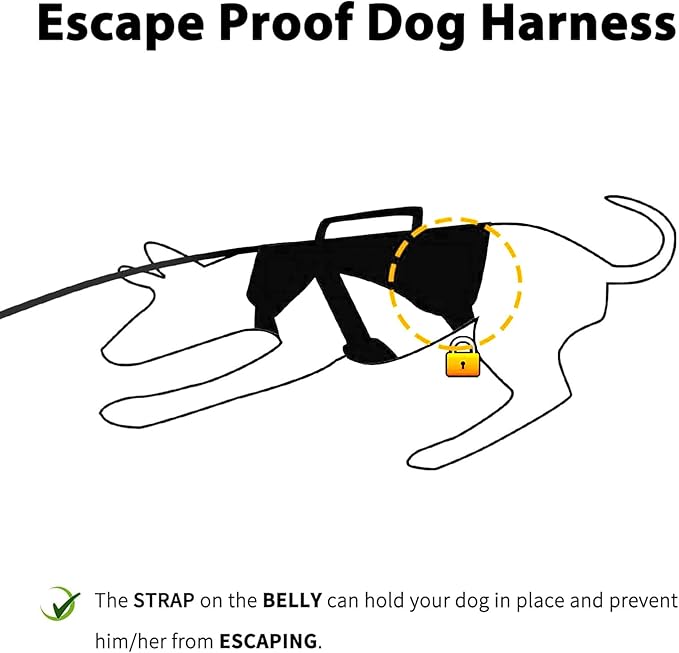 Escape Proof Dog Harness, Escape Artist Harness, Reflective Dog Harness with Handle, Durable,Adjustable Vest for Small Medium Large Dogs Walking, Training, and Running Gear(Black, S)