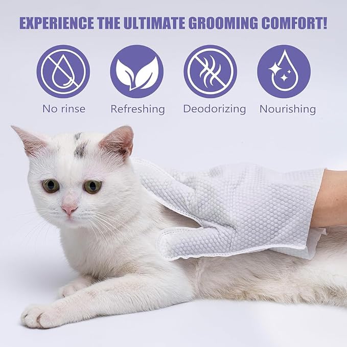 TIBLACK Pet Bathing Wipes for Dogs & Cats, Cleaning & Deodorizing Grooming Gloves, Nourish Fur Glove Wipes for Daily Care and Traveling, Rinse Free，7 PCS (Bluebell Gloves)