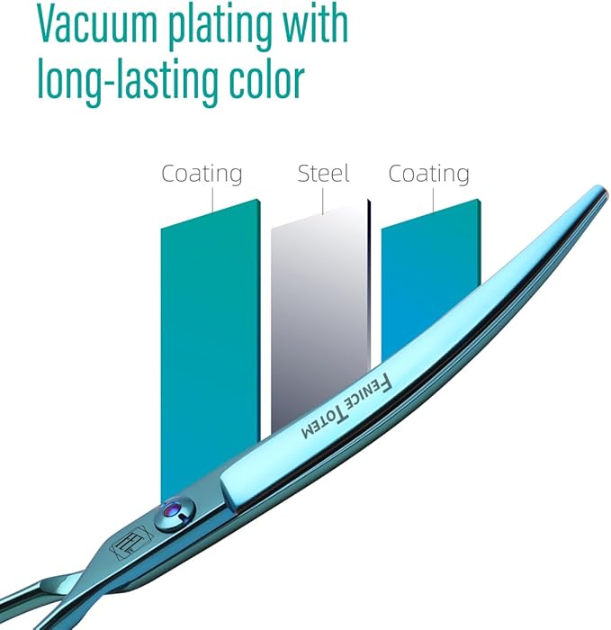 Dog Grooming Scissors: Blueish Green 7.5 inch Professional Pet Curved Shears Made Of Japanese 440C Advanced Stainless Steel for Dogs Cats and Other Pets