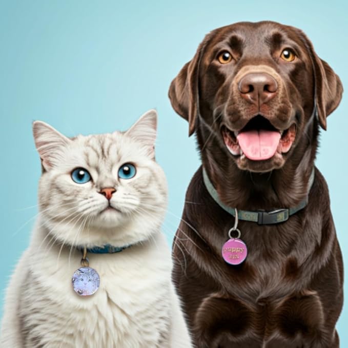 Pet Name Tags Personalized, ID Tags DIY kit for Dog&Cat, Customered Dog Tags with QR Code | Dynamic Profiles | Privacy Protected | Souvenir | with Rings (Cat)