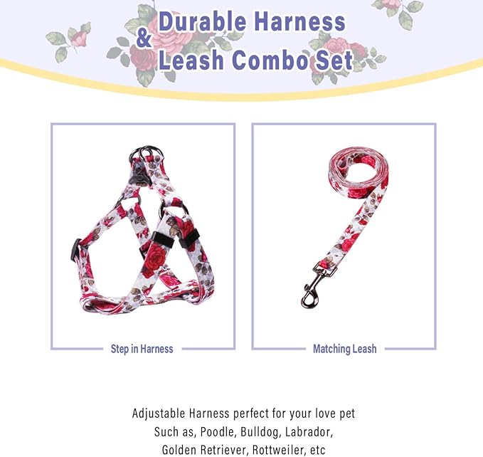 QQPETS Dog Harness Leash Set Adjustable Heavy Duty No Pull Halter Harnesses for Small Medium Large Breed Dogs Back Clip Anti-Twist Perfect for Walking (L(23"-32" Chest Girth), Rose)