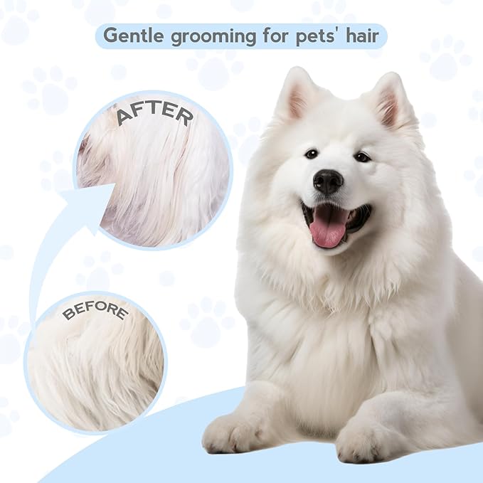 Detangling Pet Comb for Dog & Cat, Grooming Comb with Long & Short Stainless Steel Teeth, Safely Remove Knots & Tangles for Healthy Shiny Coat, Gentle Effective Detangling Tool for Pet Hair (Blue)