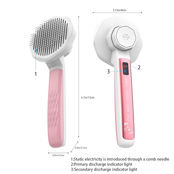 Pet Grooming Comb - Multi-Purpose Anti-Static Long Hair Brush for Gentle Undercoat Removal and Smooth Brushing (Red)