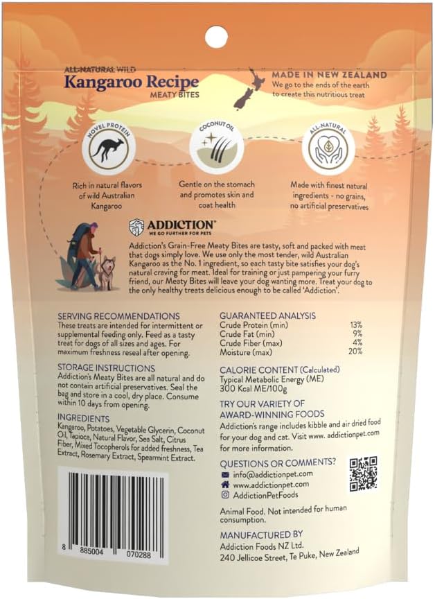 Addiction Meaty Bites All Life Stages Grain-Free Premium Kangaroo Dog Treats - 4 Ounces