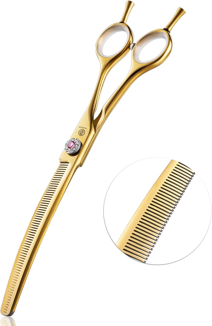 7" Downward Curved Dog Grooming Thinning Scissors for Grooming Face and Paws Safety Shears Trimming Cutting Shears for Dog Cat Pet Grooming Gold