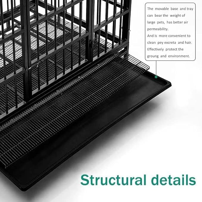 48/38 Inch Heavy Duty Dog Crate Cage Kennel with Wheels, High Anxiety Indestructible, Sturdy Locks Design, Double Door and Removable Tray, Extra Large XL XXL