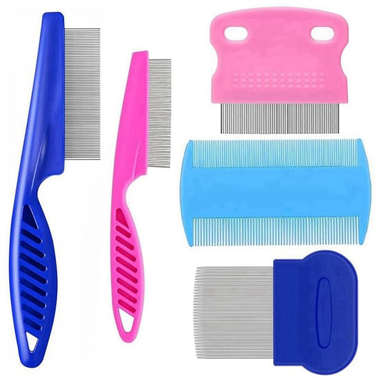5 Pack Flea Lice Comb,Stainless Steel Dog Cat Grooming Combs with Rounded Teeth,Double Sided Professional Pet Tear Stain Remover,Dematting Tool for Small, Ideal for all pet