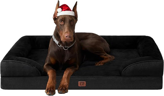 EHEYCIGA Orthopedic Dog Beds for Extra Large Dogs, Waterproof Memory Foam XXL Dog Bed with Sides, Non-Slip Bottom and Egg-Crate Foam Big Dog Couch Bed with Washable Removable Cover, Black