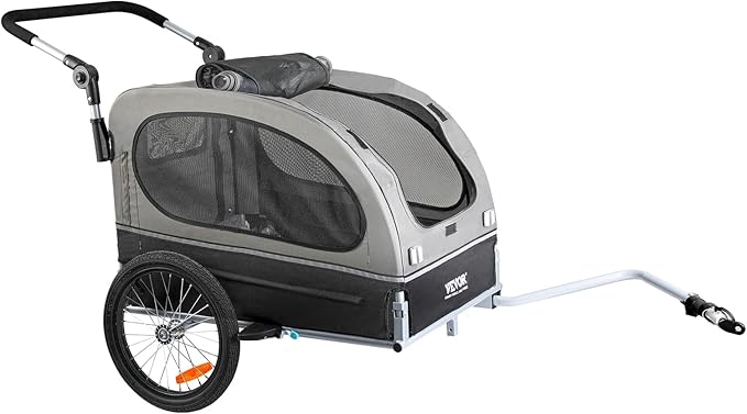 VEVOR Dog Bike Trailer, Supports up to 66/88/100 lbs, 2-in-1 Pet Stroller Cart Bicycle Carrier, Easy Folding Cart Frame with Quick Release Wheels, Universal Bicycle Coupler, Reflectors, Flag