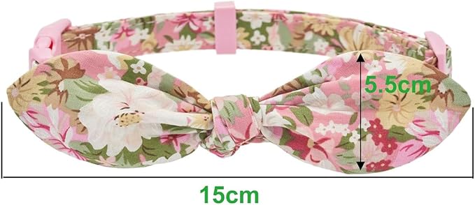 Cotton Dog Collar Soft Lightweight with Hand-Tied Knot Bow for Small Dogs.(S, Pink Floral)