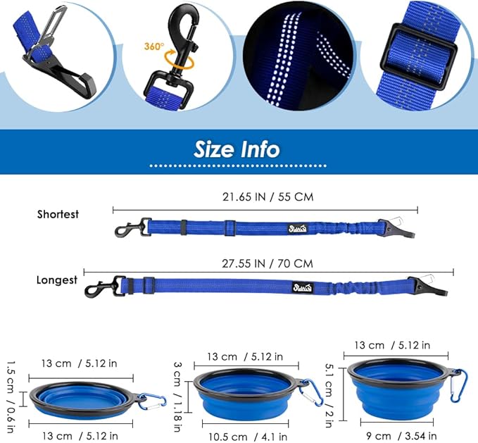 Lukovee Dog Seatbelt Leash for Cars, 2 Pack Pet Safety Car Seat Belt with Adjustable Buckle & Reflective Bungee, Connect Dog Harness in Vehicle Car Dogs Restraint Travel Daily Use (Blue)