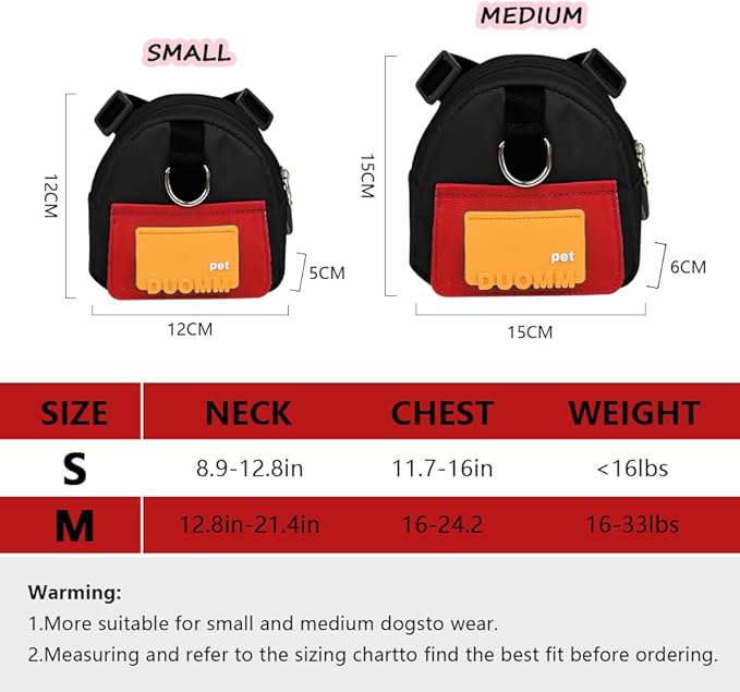 Dog Backpack for Small Dogs to Wear,Cute Pet Puppy Harness Backpacks with Leash Adjustable Dog Self Carrier Bag for Travel Hiking Daily Walking (S, Black)