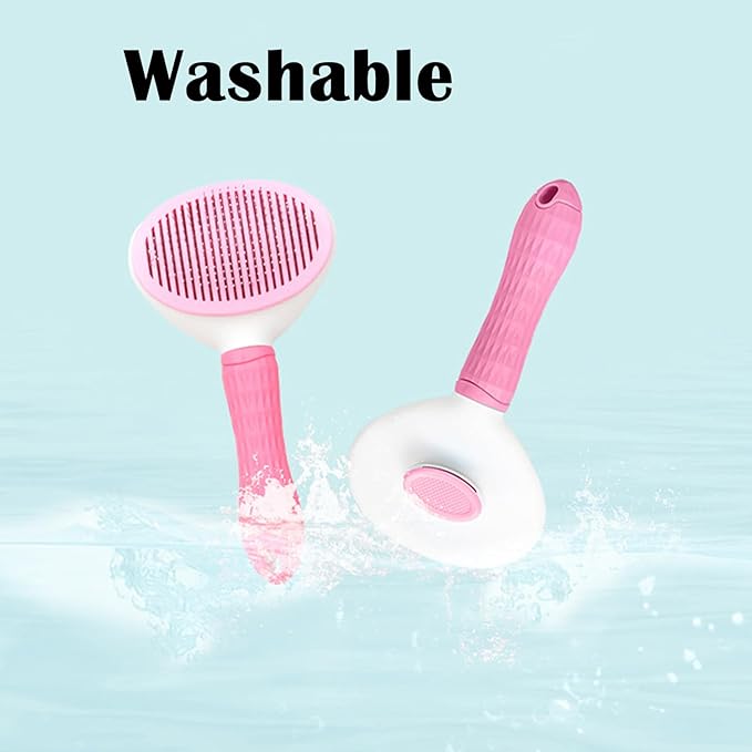 Dog Cat Brush Self Cleaning Slicker with Massage Rounded Particles Removes Loose Hair Tangles,Skin Friendly Washable