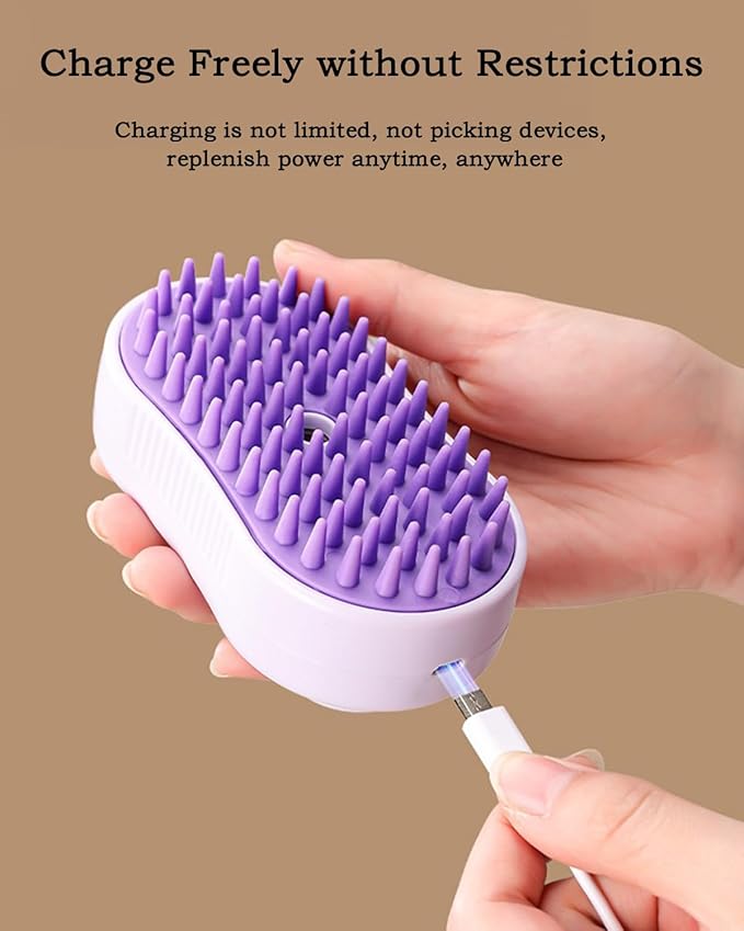 Cat Steam Brush for Shedding - 4 in 1 Cat Brush with Steam Anti-Static, Massaging & Shedding Comb – All-In-One Pet Grooming and Cleaning, Purple