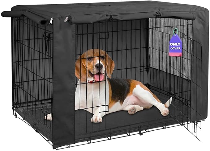 HiCaptain 24 Inch Dog Crate Cover, Black Breathable Pet Kennel Covers Fit for 1 2 Doors Standard Wire Crate (Black 24 inches)