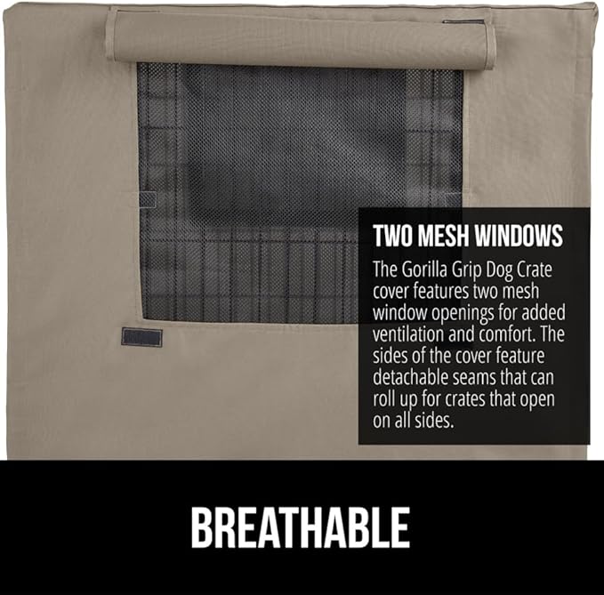 Gorilla Grip Dog Crate Covers Compatible with Amazon Basics Dog Crates, All Sides Open, Privacy Cover Fits 24" Wire Kennel, Breathable Mesh Windows, Light Reducing Puppy Training Cage Topper, Taupe