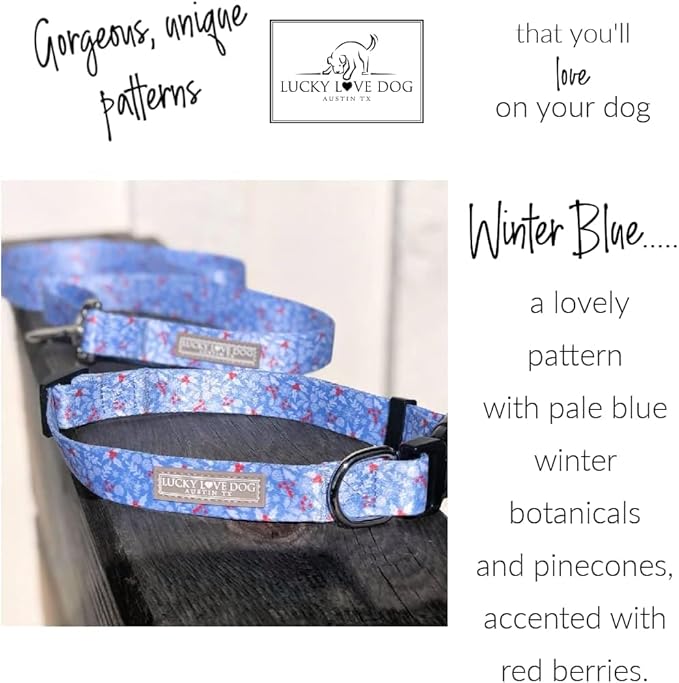 Lucky Love Dog Winter Themed Martingale Collar, Premium No Slip Collar, Snowflake Christmas Martingale Collar for Large Dogs - (Winterblue No Slip, L)
