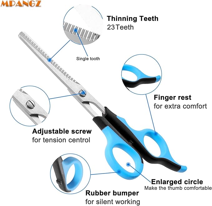 6.65" Pet Grooming Scissors, Professional Thinning Shears for Cat and Small Dogs' Faces and Eyes, 23 Teeth Stainless Steel Blender Scissors for Cats, Animal Face, Ear and Paw Hair