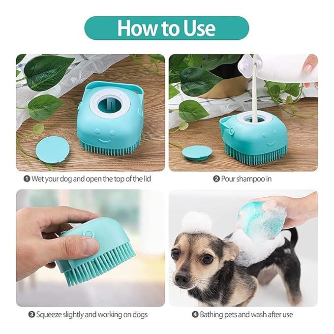 Dog Bath Brush Scrubber Soft Silicone Pet Grooming Brush Bath Shampoo Massage Dispenser Shower Brush For Short Long Haired Dogs And Cats (Blue+Pink) (Pink&Yellow)