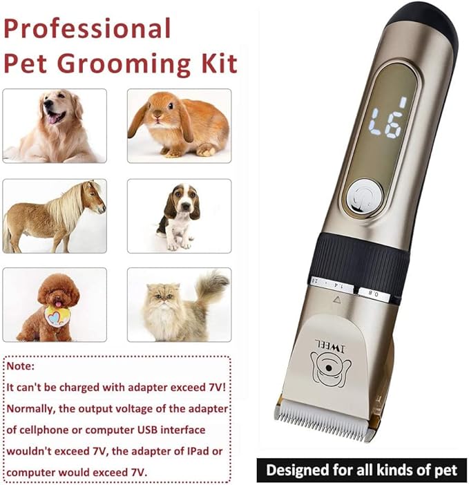 Dog Clippers, 2-Speed Professional Rechargeable Cordless Cat Shaver and Low Noise Water Proof Electric Dog Trimmer Pet Grooming Kit Animal Hair Clippers Tool with Scissors Combs