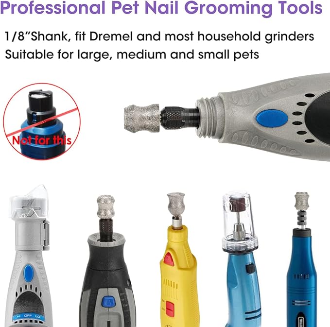 Dog Nail Grinder for Dremel - Safe and Painless Nail Trimmer Bits - 1/8" Pet Nail Grinder Wheel Work with Dremel Sanding Drums for Large Medium Small Dogs&Pets Nails Care