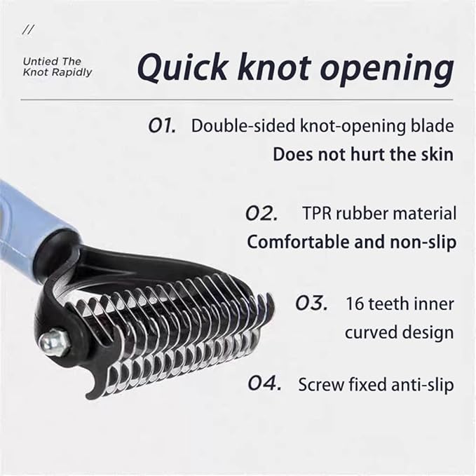 Pet Dematting Tool 2 Pack Double Sided Undercoat Rake & Dematting Comb for Cats and Dogs for Detangling Matted or Knotted Undercoat Hair (Blue & Black, Large)
