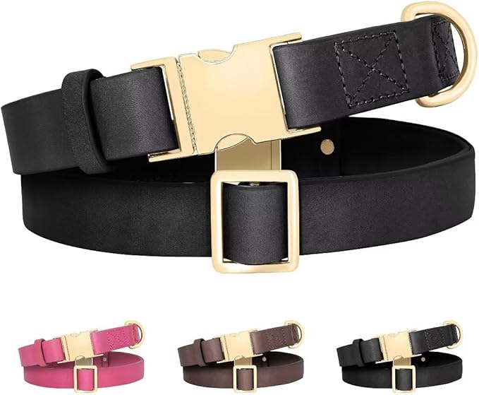 Beirui Genuine Leather Dog Collar with Quick Release Metal Buckle, Comfortable Leather Collar for Small Medium Large Dogs
