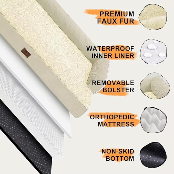 Large Dog Bed Orthopedic Washable: Extra XL XLarge Big Dog Bed with Washable Bolster & Memory Foam Couch Sofa - Waterproof with Removable Cover - Beige Dog Bed
