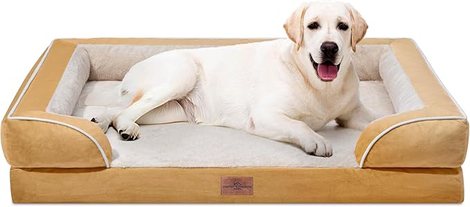 Jumbo Dog Bed Orthopedic Foam, Waterproof Dog Bed for Jumbo Breed Dogs, PV Washable Dog Sofa Bed with Removable Cover & Non-Slip Bottom(Jumbo,Khaki)