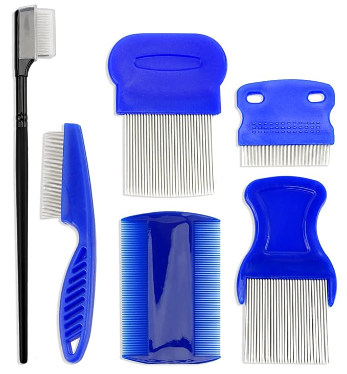 Pet Dog Eye Combs 6Pcs Flea and Tick Comb Pet Grooming Comb for Gently Cleaning Tear Marks Crust and Mucus(Black and Blue)