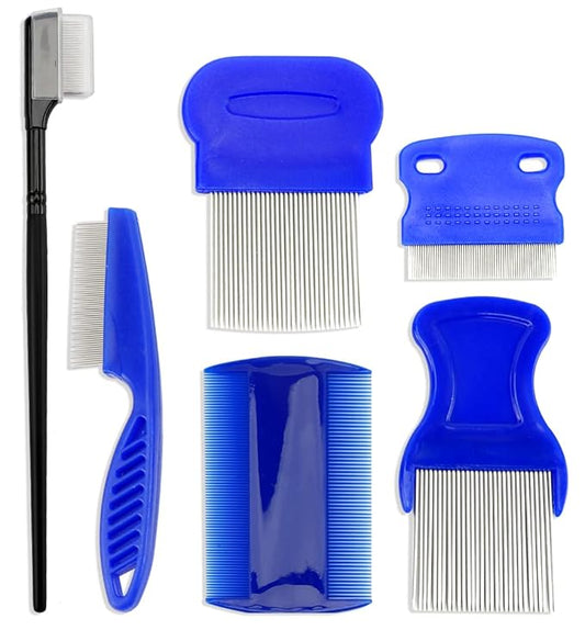 Pet Dog Eye Combs 6Pcs Flea and Tick Comb Pet Grooming Comb for Gently Cleaning Tear Marks Crust and Mucus(Black and Blue)