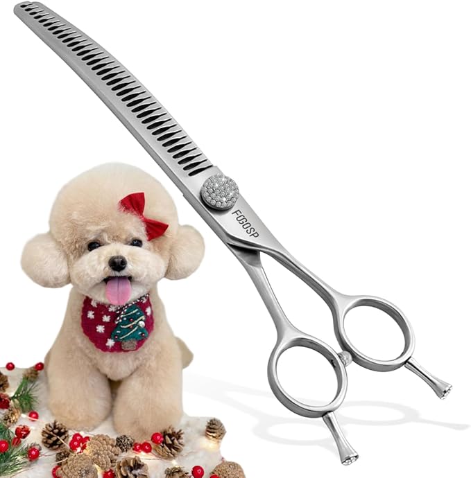 7.5'' Curved Chunkers Shears for Dog Grooming Professional Magic Dog Grooming Scissors with Big Artificial Diamonds 35 Teeth for Large Dog(7.5 in, Curved Chunkers)