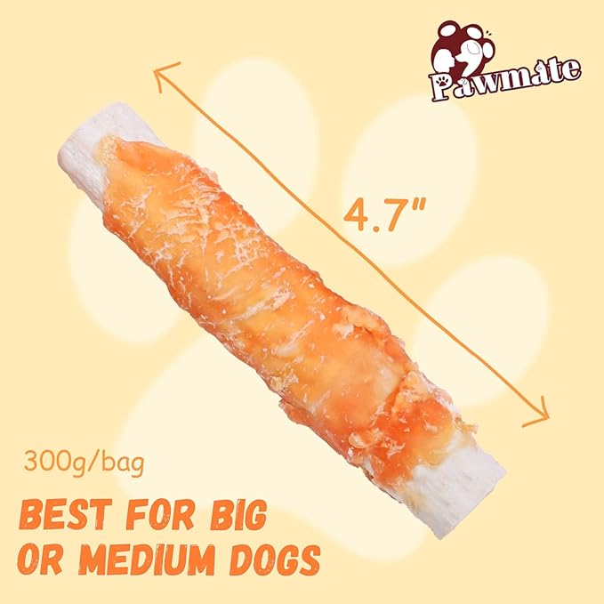 Chicken Wrapped Sweet Potato Rawhide Dog Treats, Big Stick Long Lasting Large Dog Treats Dog Chew Training Snacks for Medium Large Breed 6-7 Counts 10.58 oz