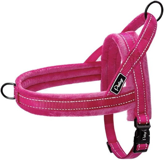 Didog Soft Flannel Padded Dog Vest Harness, Escape Proof/Quick Fit Reflective Dog Strap Harness,Easy for Training Walking,Hot Pink S Size