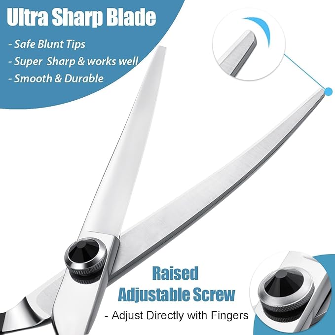 Dream Reach 6" Downward Curved Dog Grooming Scissors for Trimming Face and Paws, Safety Cutting Shears for Pet Dogs and Cats, Professional Pet Grooming Scissors Black