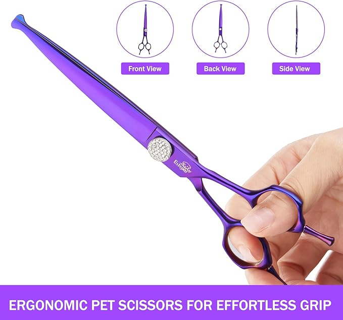 7" Straight Dog Grooming Scissors, Professional Pet Trimming Shears for Dogs and Cats, 440C Stainless Steel with Round Tips & Sharp Blades, Comfortable Grip for Groomers