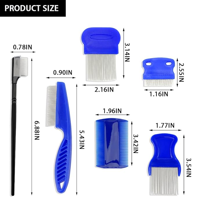 Pet Dog Eye Combs 6Pcs Flea and Tick Comb Pet Grooming Comb for Gently Cleaning Tear Marks Crust and Mucus(Black and Blue)