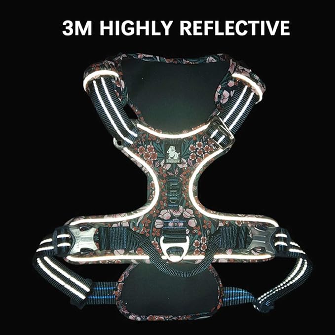 La La Pet® Floral No Pull Dog Harness Reflective Dog Vest Harness with Front & Back 2 Leash Clips and Easy Control Handle for Small Medium Large Dogs 3 Snap Buckles Easy to Put On & Take Off Red S