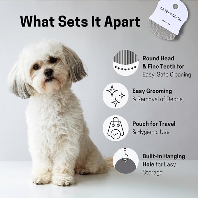 Dog Eye Comb Tear Stain Remover, Curved Grooming Comb for Small Dogs, Cats & Puppies, Stainless Steel, Pet Grooming Supplies