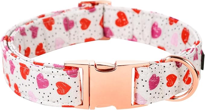 Lionet Paws Valentine Day Dog Collar, Heavy-Duty Cute Pink Heart Pattern Collar with Metal Buckle Pet Necklace for Large Dog Gift, XLarge, Neck 16-26 inches