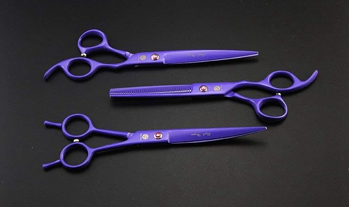 Purple Dragon 7.0 inch Rhinestone Decoration 3PCS Pet Grooming Scissors Dog Hair Cutting & Thinning Shears Set
