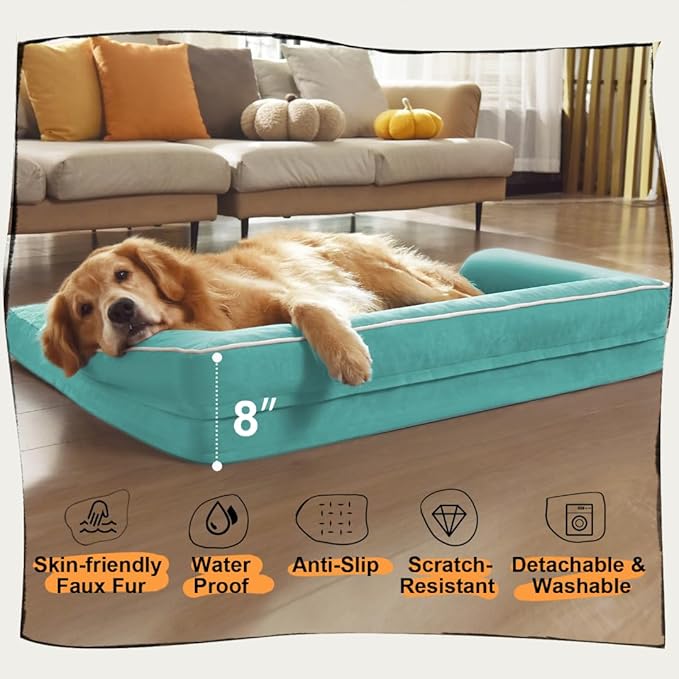 Large Dog Bed Orthopedic Washable, Orthopedic Dog Bed with Removable Bolsters, Washable Dog Beds for Large Dogs, Waterproof Pet Beds and Non-Slip Bottom, Extra Aqua Blue XXXLarge Dog Bed